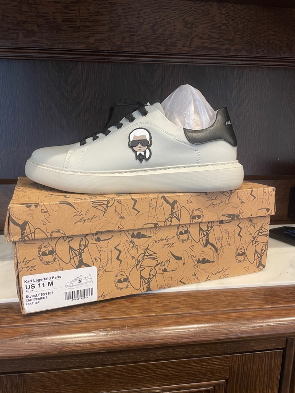 Karl Lagerfeld Men’s Cement Color Leather Sneakers with Black Accents-Brand New